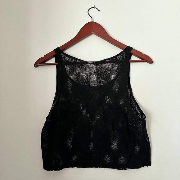 4/$20 PINK | Black Lace Sleeveless Crop Top - Picture 2 of 4
